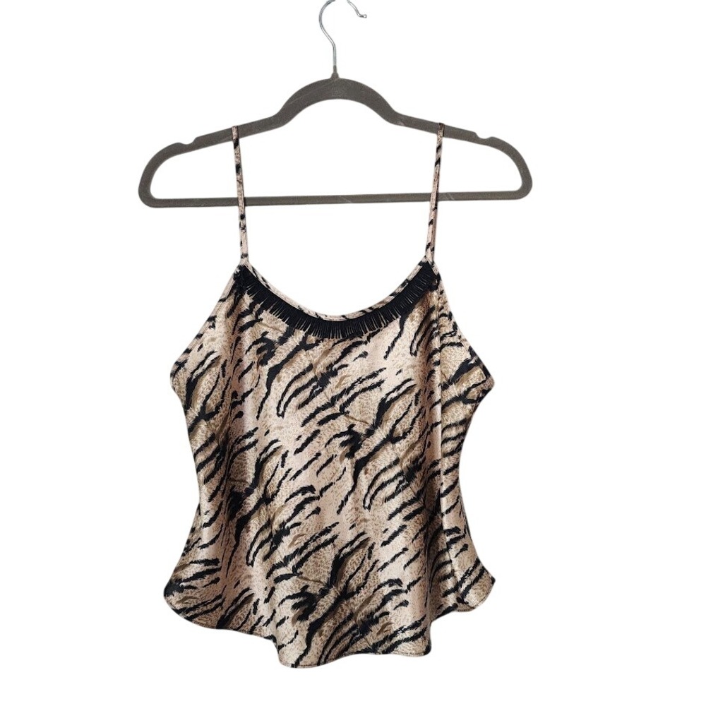 SECRET TREASURES Y2K Tiger Stripe satin slip cami fringe trim size M